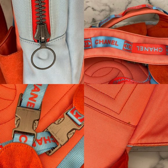 CHANEL Vintage 2002 Sport Blue & Coral Canvas Backpack main image 8